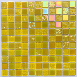 Azulejos de mosaicos iridiscentes de vidrio amarillo colorido para cocina