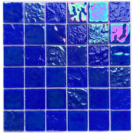Mosaicos de vidrio azul con efecto iridiscente cuadrado de 48x48 mm
